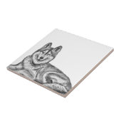 Black & White Ink & Watercolor Siberian Husky タイル (側面)