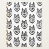 Black & White Ink & Watercolor Siberian Husky プランナー手帳 (正面)