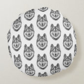 Black & White Ink & Watercolor Siberian Husky ラウンドクッション (裏面)