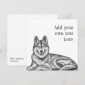 Black & White Ink & Watercolor Siberian Husky 招待状 (正面/裏面)