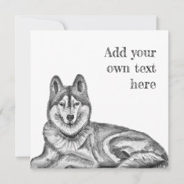 Black & White Ink & Watercolor Siberian Husky 招待状