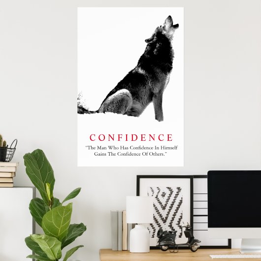 Black White Inspirational Confidence Wolf ポスター (ホームオフィス)