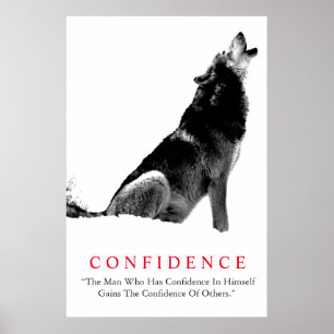 Black White Inspirational Confidence Wolf ポスター