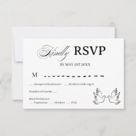 Black White Jewish Wedding Dove RSVP Card