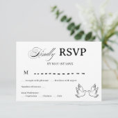 Black White Jewish Wedding Dove RSVP Card (スタンド正面)