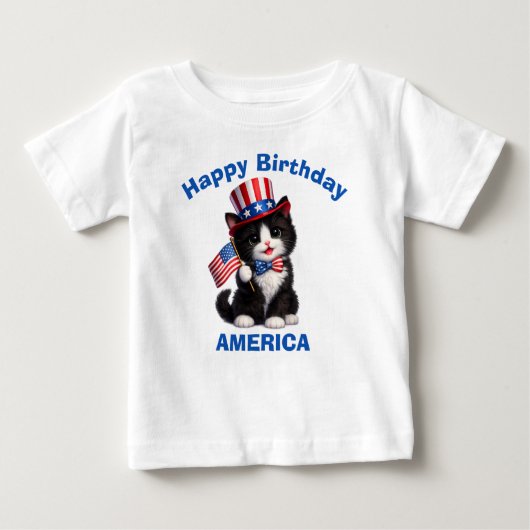 Black & White Kitten (1e) Patriotic Kid T-Shirt ベビーTシャツ (正面)
