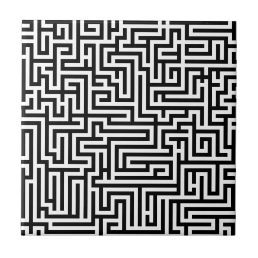 Black & White Labyrinth Maze Pattern タイル (正面)