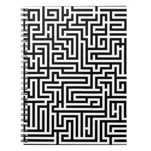Black & White Labyrinth Maze Pattern ノートブック (正面)