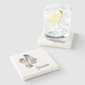 Black White Lace Gloves Burgundy Bow ストーンコースター (横)