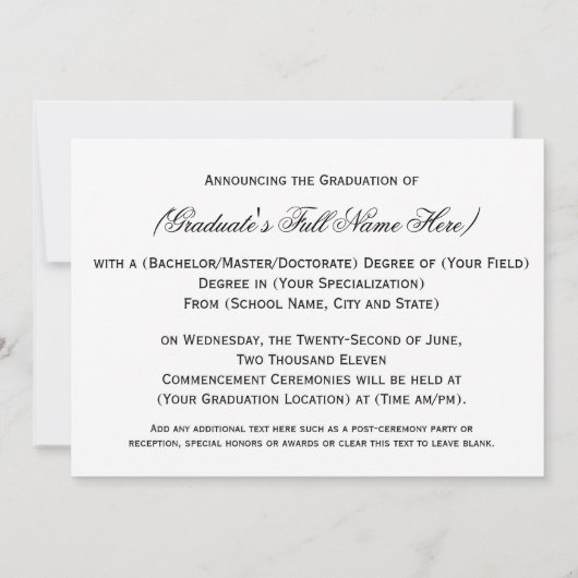 Black/White Laurel Law School Graduation Invitatio 招待状 (裏面)