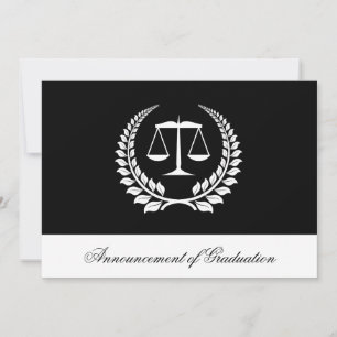 Black/White Laurel Law School Graduation Invitatio 招待状