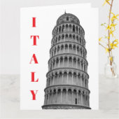 Black White Leaning Tower of Pisa Italy カード (黄色い花)