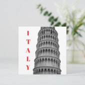 Black White Leaning Tower of Pisa Italy サンキューカード (スタンド正面)