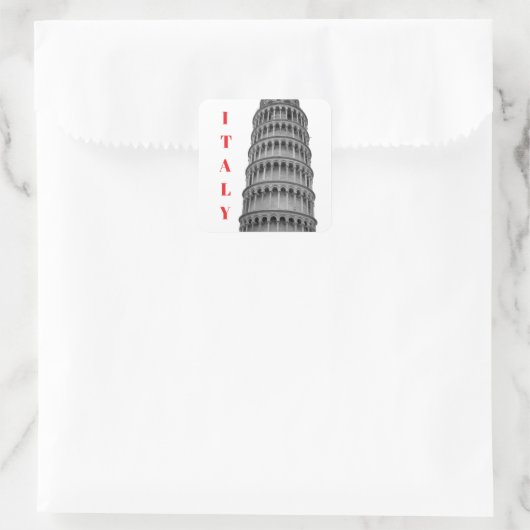 Black White Leaning Tower of Pisa Italy スクエアシール (バッグ)