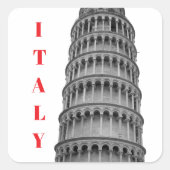 Black White Leaning Tower of Pisa Italy スクエアシール (正面)