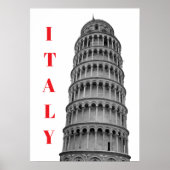 Black White Leaning Tower of Pisa Italy ポスター (正面)
