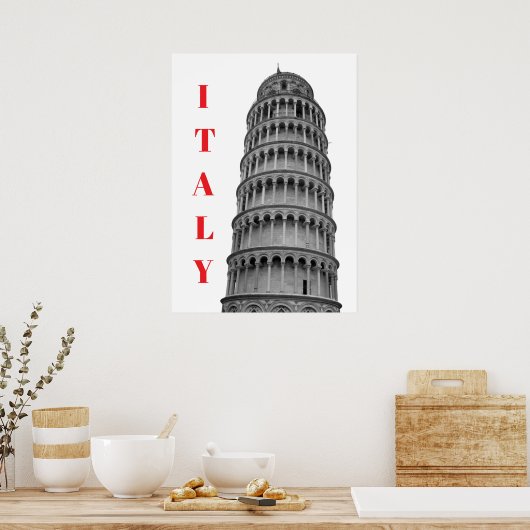 Black White Leaning Tower of Pisa Italy ポスター (キッチン)