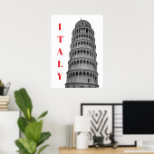 Black White Leaning Tower of Pisa Italy ポスター (ホームオフィス)
