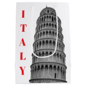Black White Leaning Tower of Pisa Italy ミディアムペーパーバッグ (裏面)