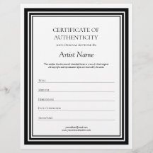 Black & White Letter of Authenticity