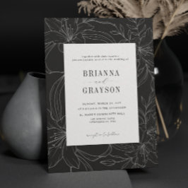 Black White Lily Flower Rustic Elegant Wedding 招待状