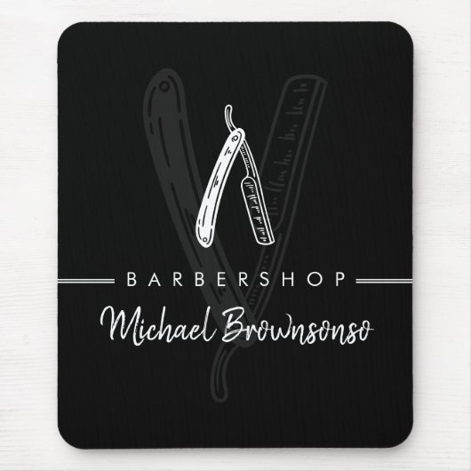 Black White Line Minimal Logo Brands Razor Barber マウスパッド (正面)