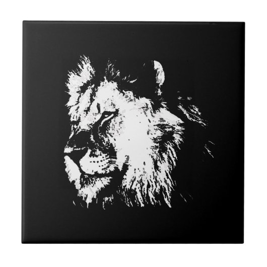 Black White Lion - Animal Pop Art タイル (正面)