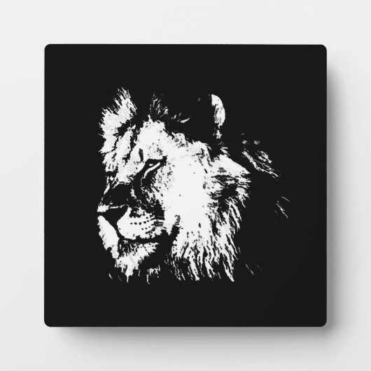 Black White Lion - Animal Pop Art フォトプラーク (正面)
