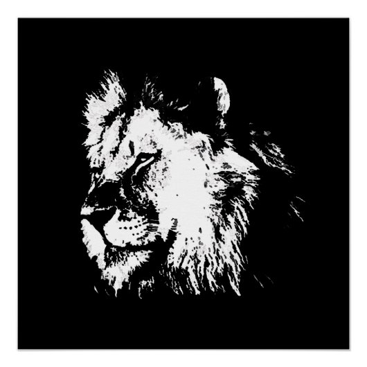 Black White Lion - Animal Pop Art ポスター (正面)