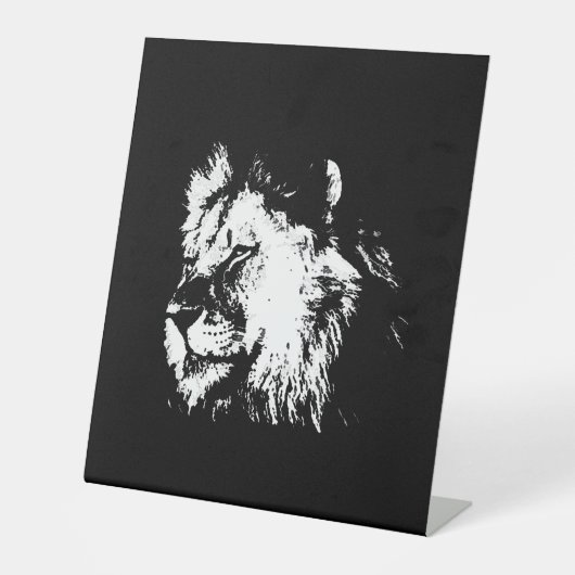 Black White Lion - Animal Pop Art 台座サイン (正面)