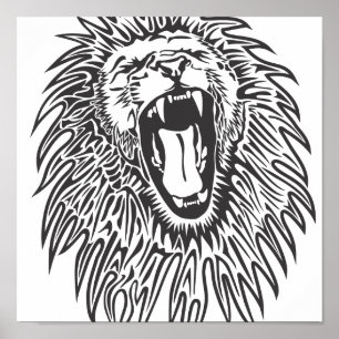 black-white-lion-vector ポスター