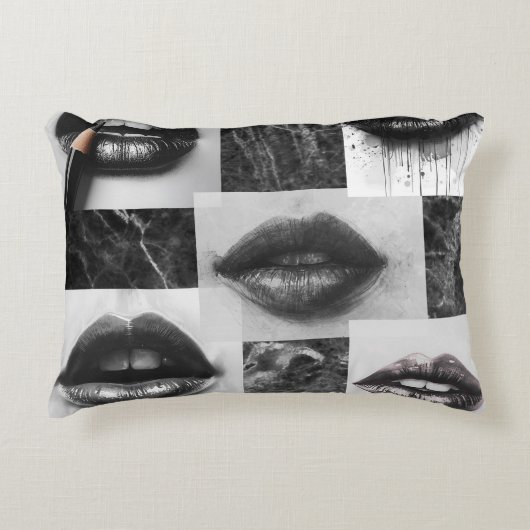 Black & White Lips Collage Accent Pillow アクセントクッション (正面)