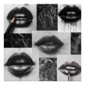 Black & White Lips Collage Glossy Poster ポスター (正面)