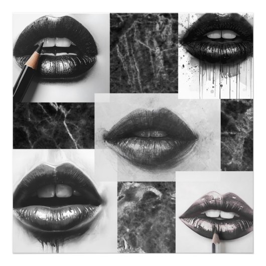 Black & White Lips Collage Photo Enlargement フォトプリント (正面)