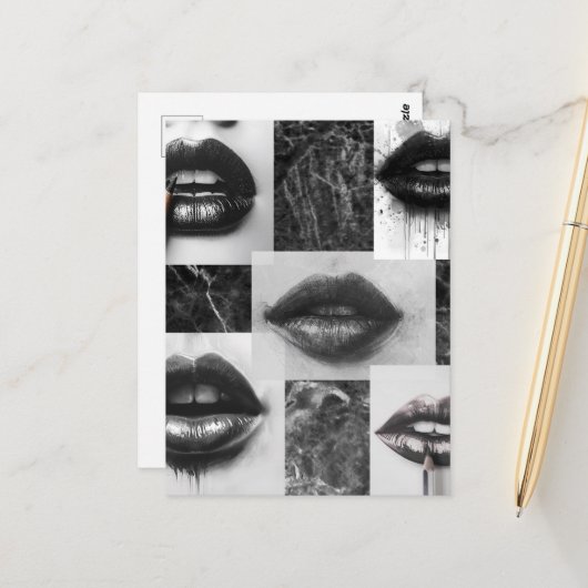 Black & White Lips Collage Postcard ポストカード (正面/裏面インサイチュ)