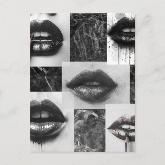 Black & White Lips Collage Postcard ポストカード (正面)