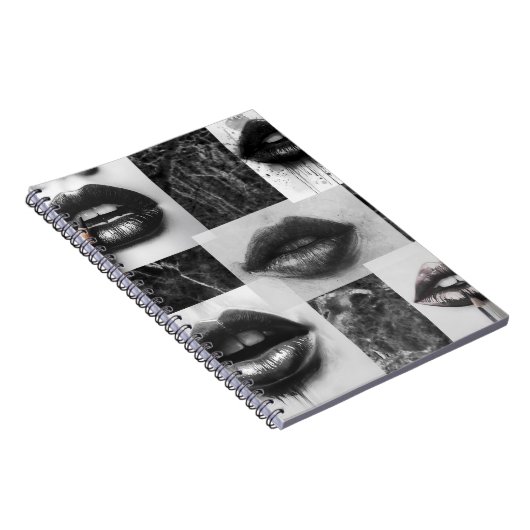 Black & White Lips Collage Spiral Notebook ノートブック (右側)