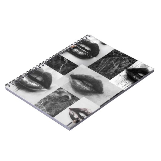 Black & White Lips Collage Spiral Notebook ノートブック (左側)