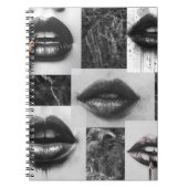 Black & White Lips Collage Spiral Notebook ノートブック (正面)