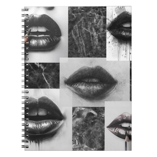 Black & White Lips Collage Spiral Notebook ノートブック (正面)
