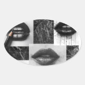 Black & White Lips Collage Sticker  Modern Fashion 楕円形シール (正面)