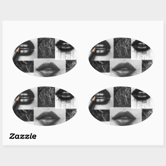 Black & White Lips Collage Sticker  Modern Fashion 楕円形シール (シート)
