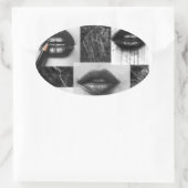 Black & White Lips Collage Sticker  Modern Fashion 楕円形シール (バッグ)