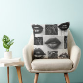 Black & White Lips Collage Throw Pillow クッション (椅子)