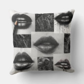Black & White Lips Collage Throw Pillow クッション (裏面)