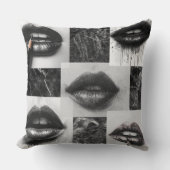 Black & White Lips Collage Throw Pillow クッション (正面)