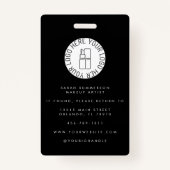 Black White Logo Photo Makeup Employee バッジ (裏面)