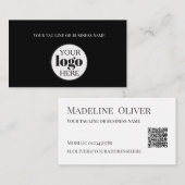 Black White Logo QR Code Simple 名刺 (正面/裏面)