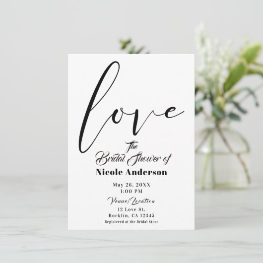 Black & White LOVE モダン Script結婚's 招待状 (スタンド正面)