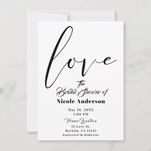 Black & White LOVE モダン Script結婚's 招待状 (正面)